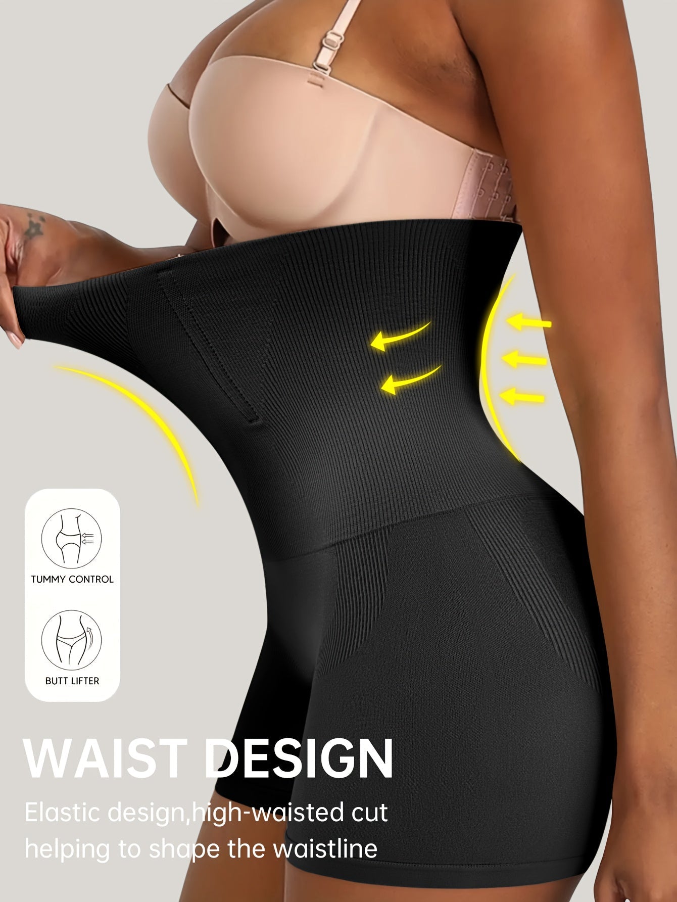 Women’s Plus Size High-Waist Shapewear Briefs - Tummy Control Support – White detail view
