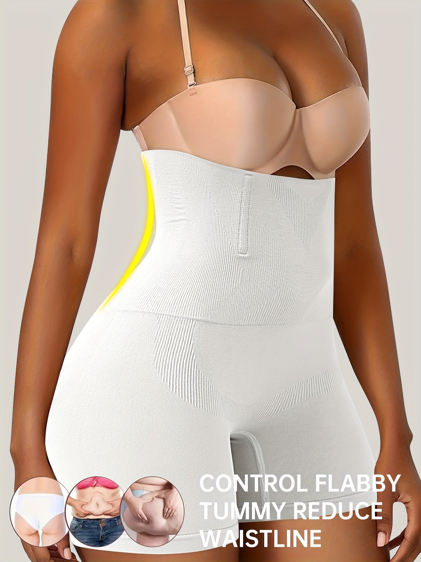 Women’s Plus Size High-Waist Shapewear Briefs - Tummy Control Support – White detail view