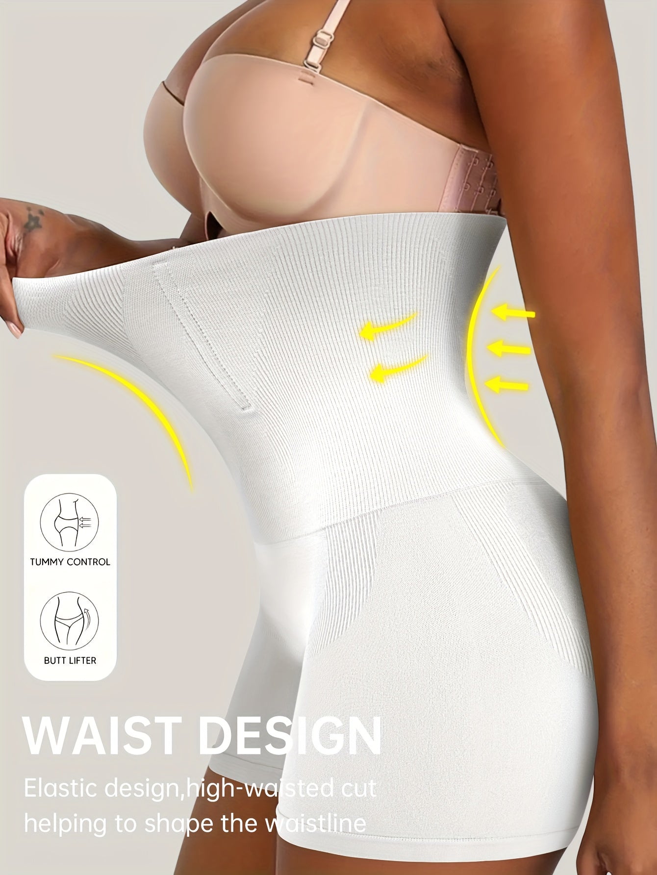 Women’s Plus Size High-Waist Shapewear Briefs - Tummy Control Support – White detail view