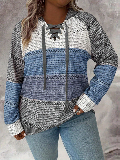 Women's Plus Size Houndstooth Hoodie - Oversized Full-Zip Warmth – main product image