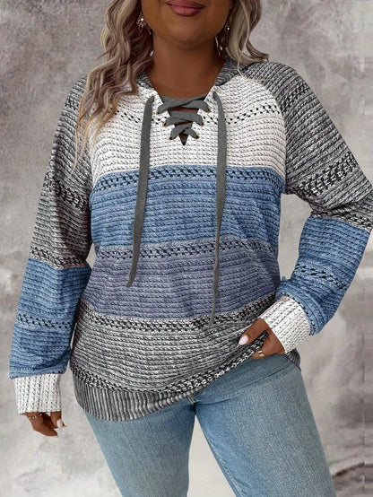 Women's Plus Size Houndstooth Hoodie - Oversized Full-Zip Warmth detail view
