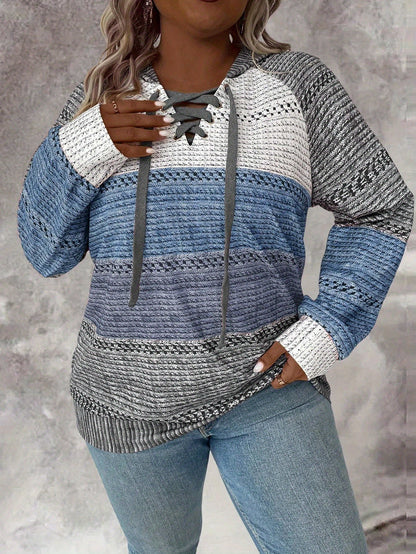 Women's Plus Size Houndstooth Hoodie - Oversized Full-Zip Warmth detail view