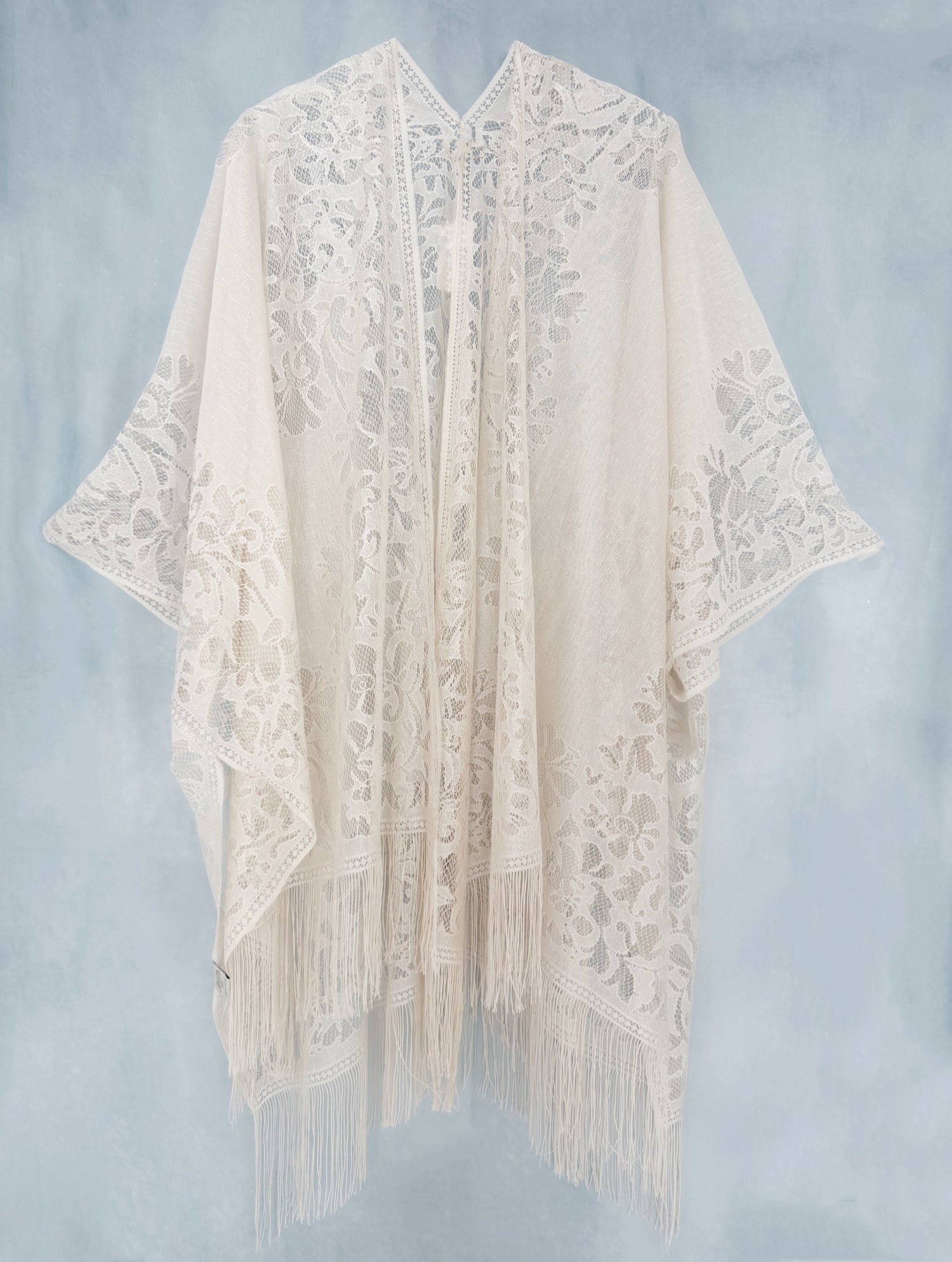 Women's Plus Size Lace Beach Cover-Up - Boho Kimono with Tassel Trim detail view