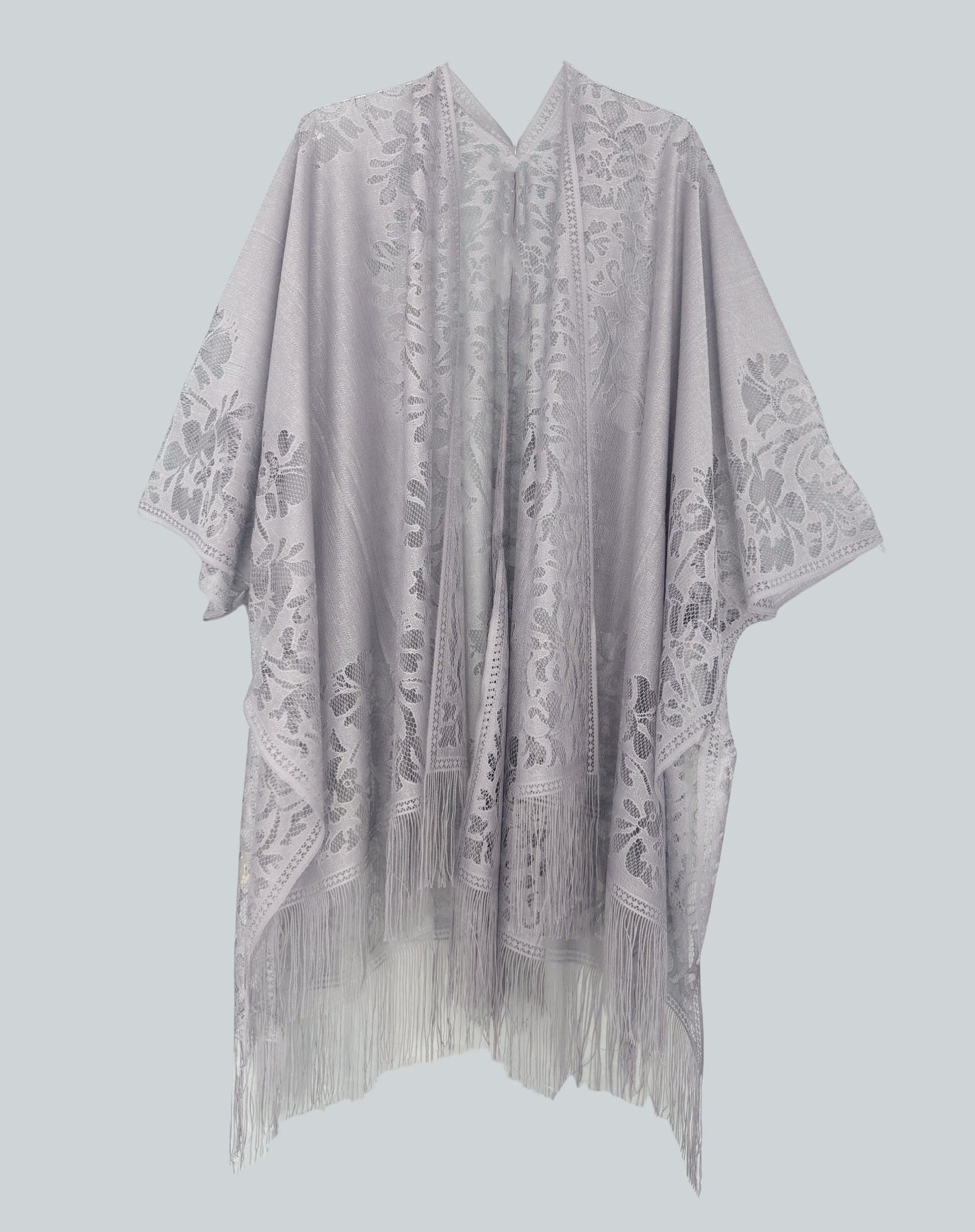 Women's Plus Size Lace Beach Cover-Up - Boho Kimono with Tassel Trim detail view