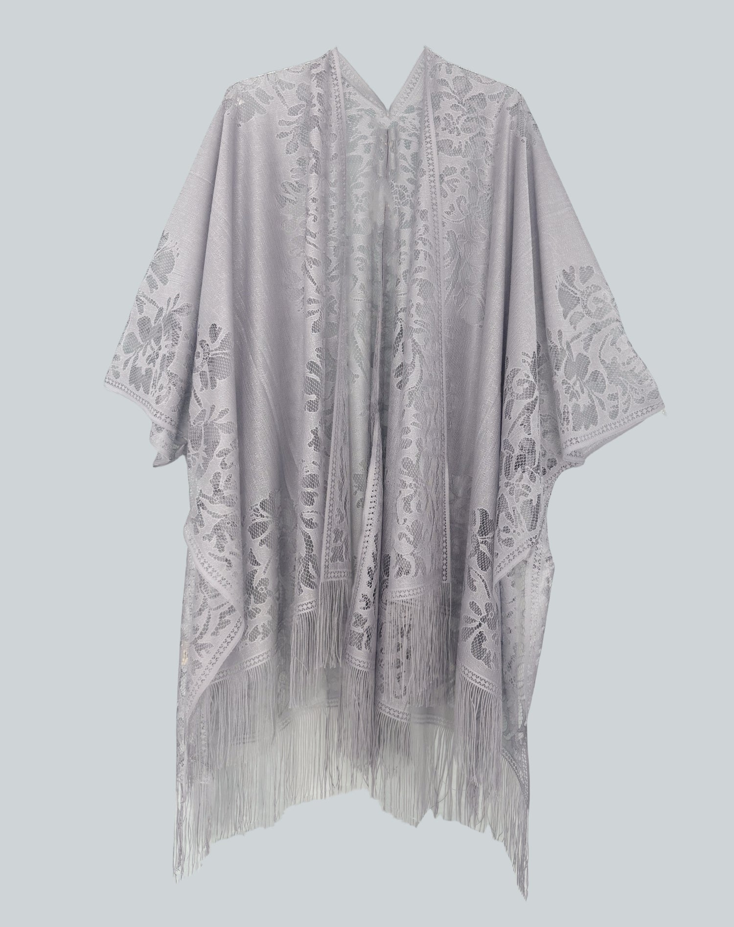 Women's Plus Size Lace Beach Cover-Up - Boho Kimono with Tassel Trim detail view