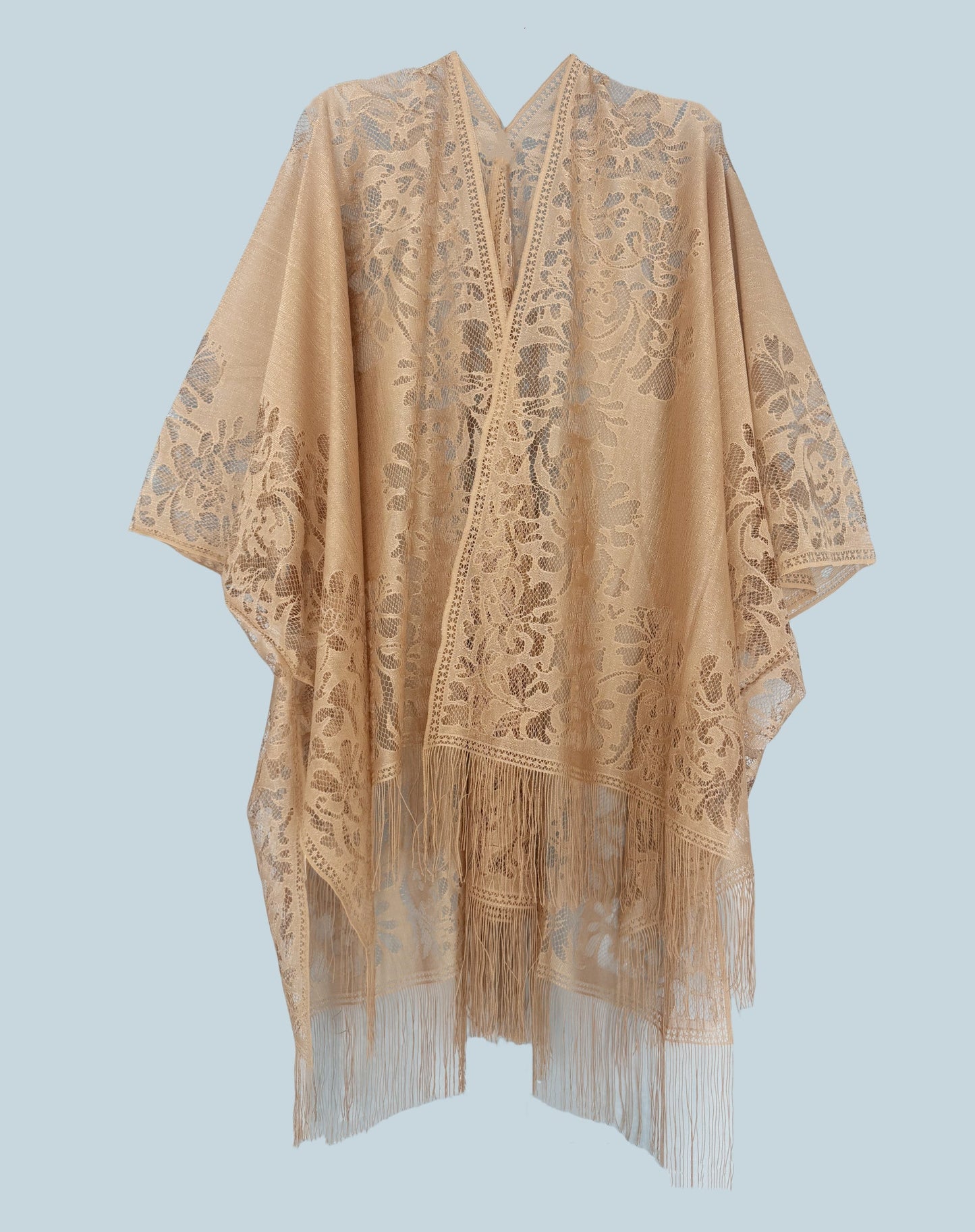 Women's Plus Size Lace Beach Cover-Up - Boho Kimono with Tassel Trim detail view