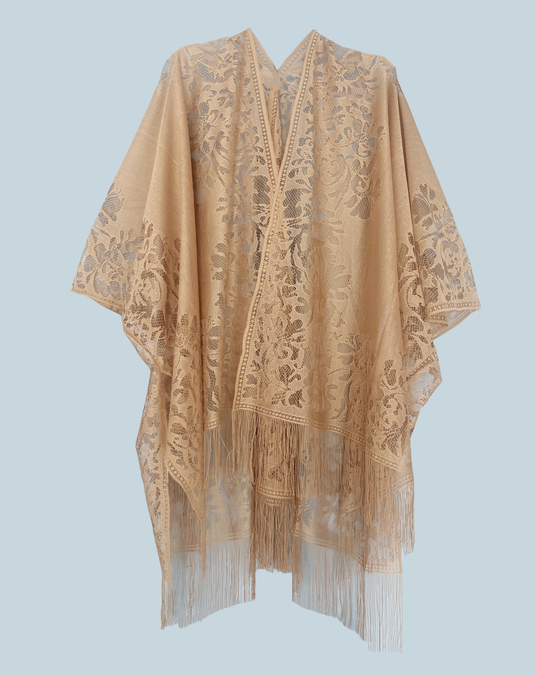 Women's Plus Size Lace Beach Cover-Up - Boho Kimono with Tassel Trim detail view