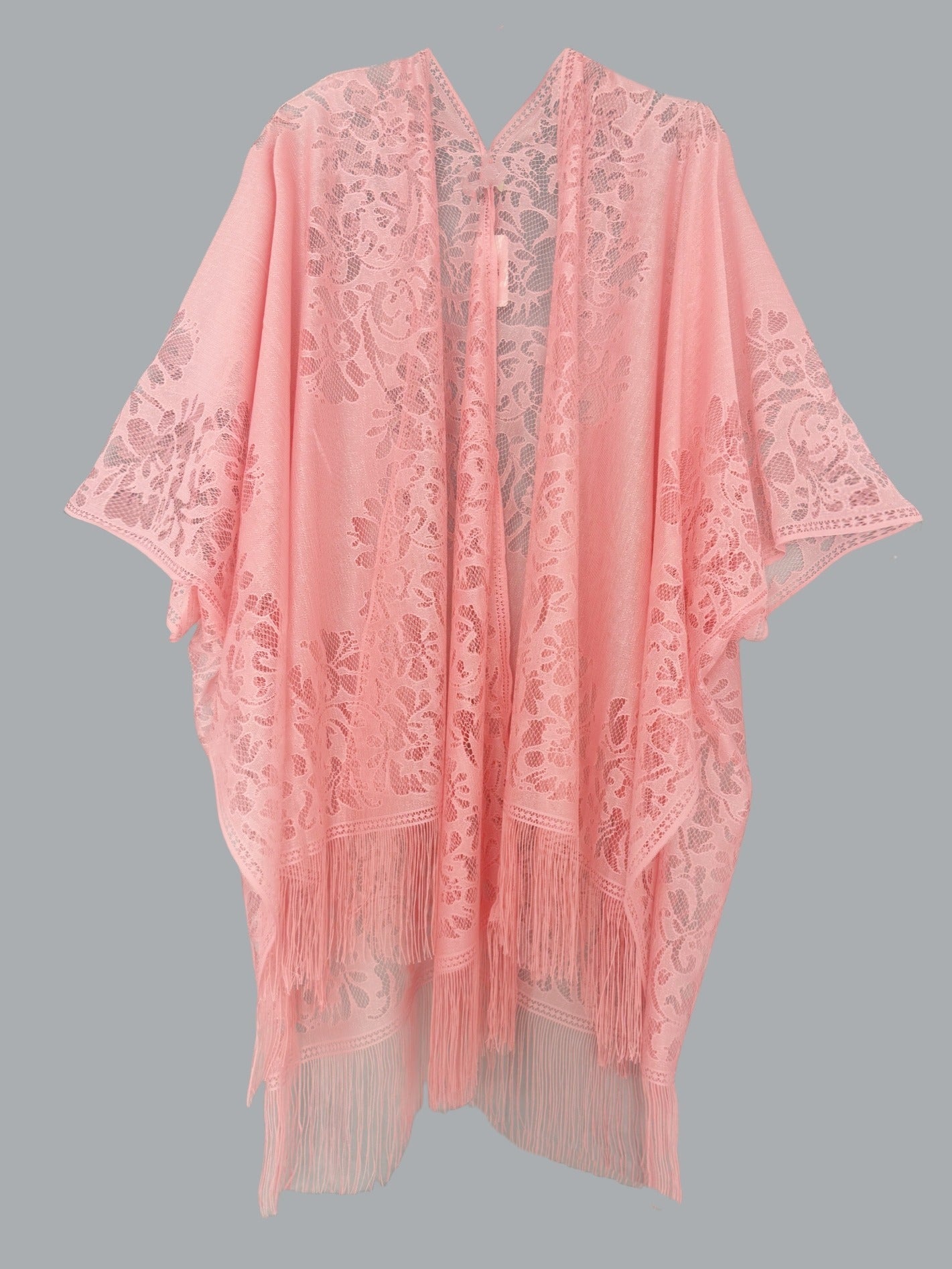 Women's Plus Size Lace Beach Cover-Up - Boho Kimono with Tassel Trim – White option – view 10