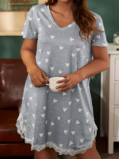 Women's Plus Size Lace Print Nightgown - Soft Sleepwear – Grey option – main product image