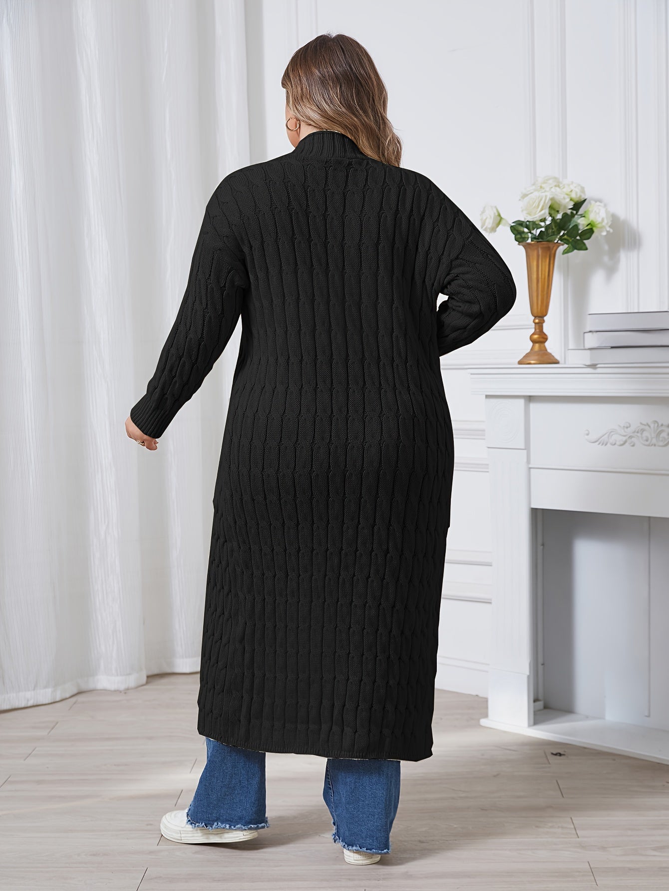 Women's Plus Size Long Cardigan - Cable Knit Oversized Pockets – view 8