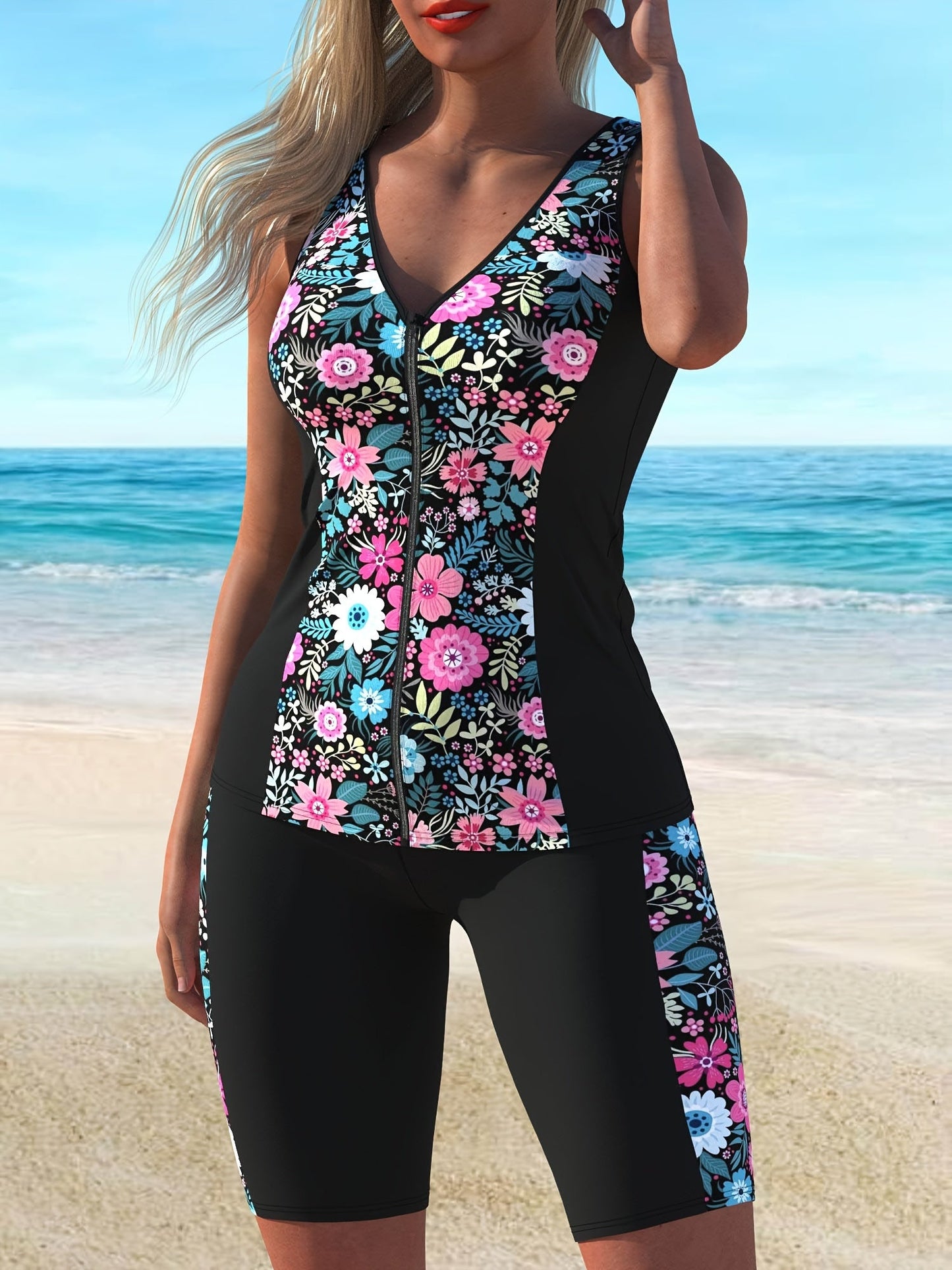 Women's Plus Size Tankini - Floral Print detail view