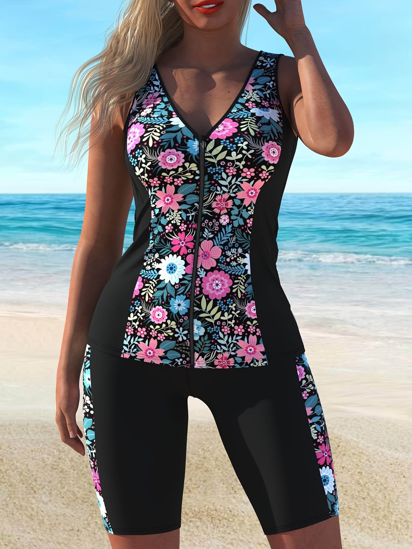Women's Plus Size Tankini - Floral Print detail view