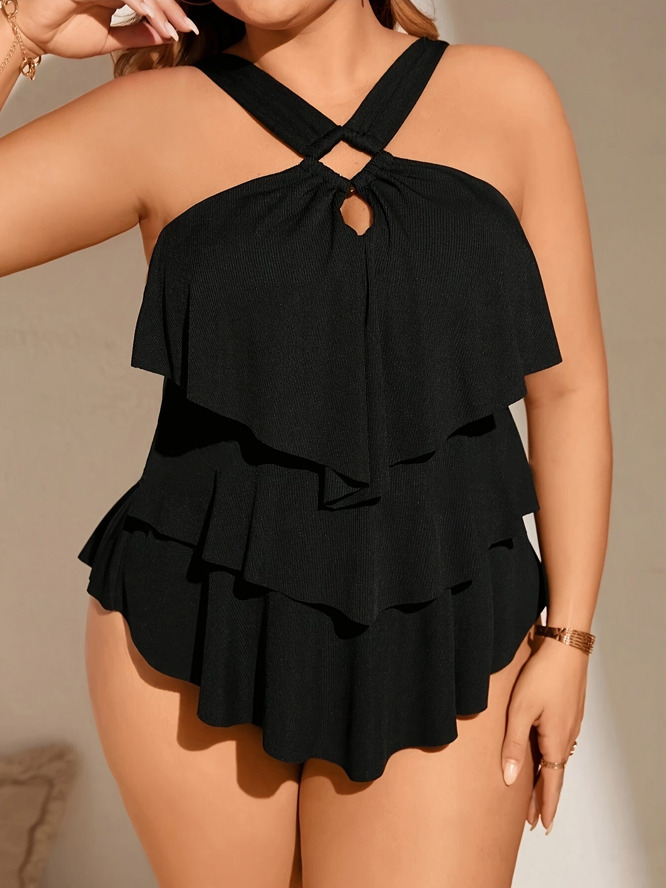 Women's Plus Size Tankini - Vacation Style Halter Neck detail view