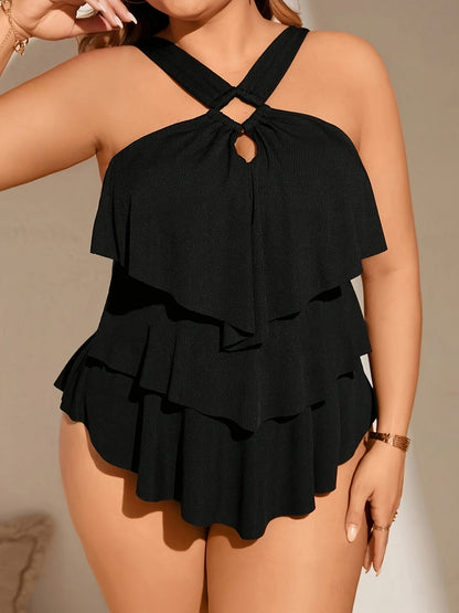 Women's Plus Size Tankini - Vacation Style Halter Neck detail view