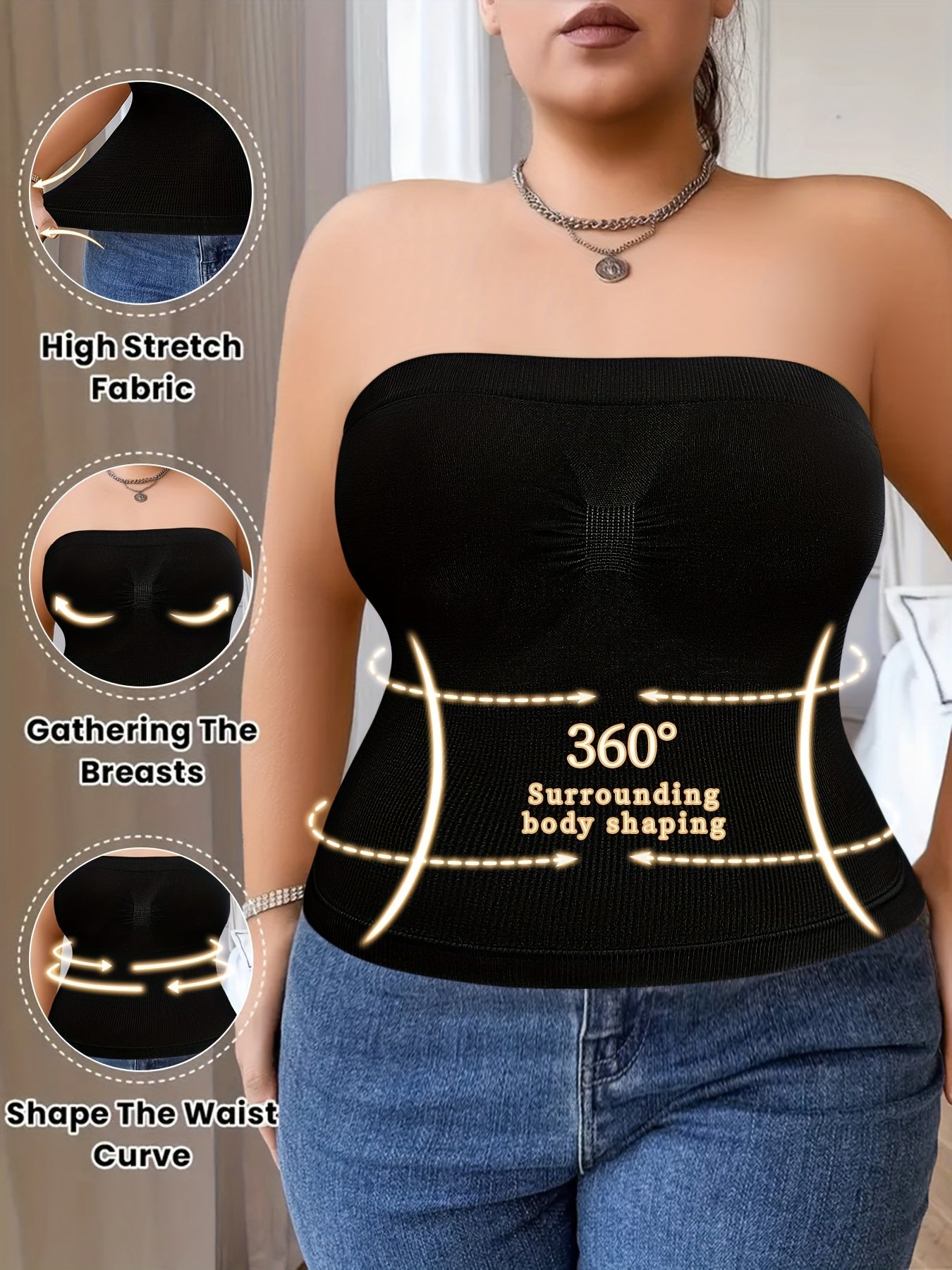 Women's Plus Size Tube Tops - 3-Pack Built-In Bra detail view