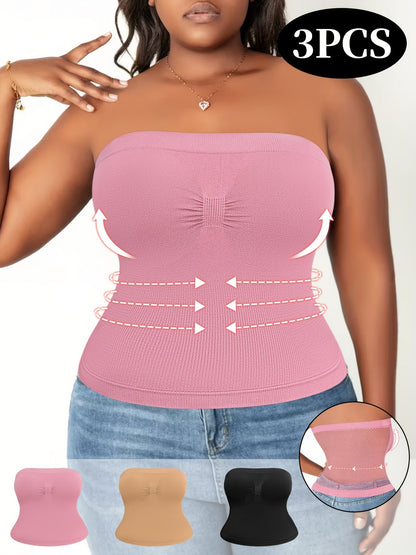 Women's Plus Size Tube Tops - 3-Pack Built-In Bra detail view