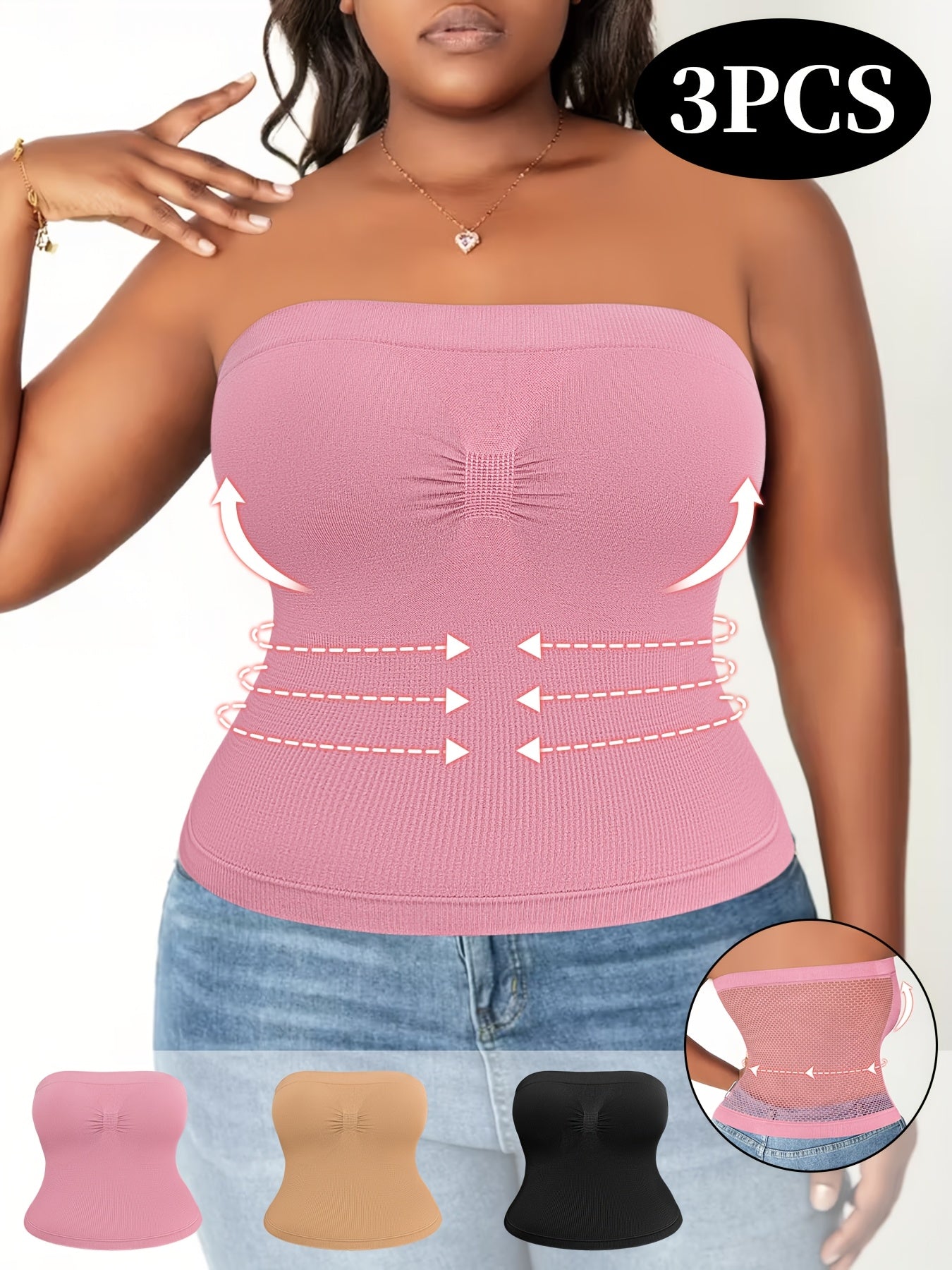 Women's Plus Size Tube Tops - 3-Pack Built-In Bra – Red option – view 2