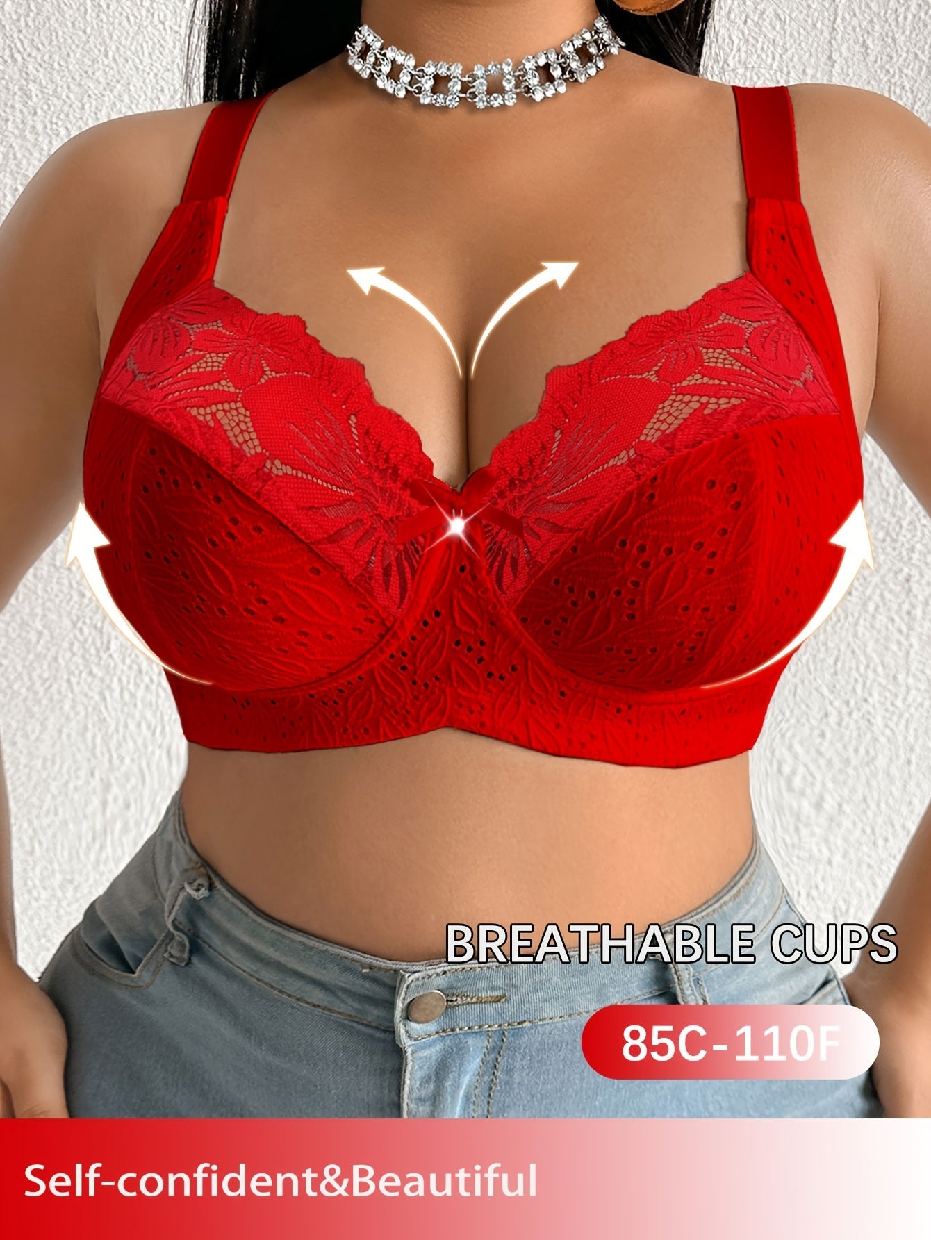 Women’s Plus Size Wireless Bra - Lace Detail Comfort detail view