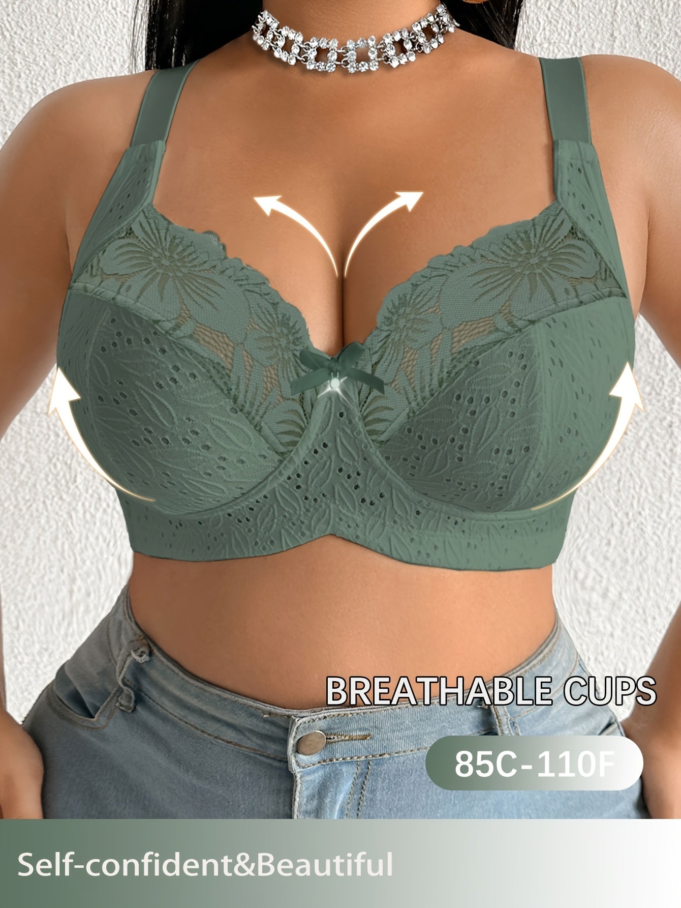 Women’s Plus Size Wireless Bra - Lace Detail Comfort detail view