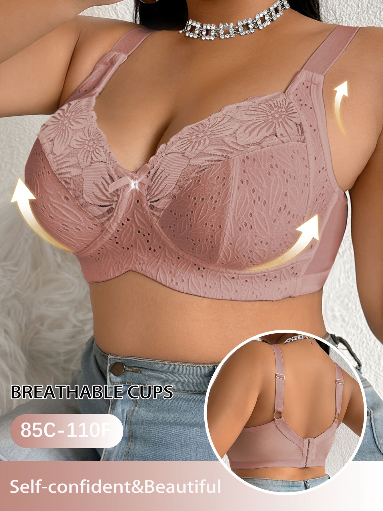 Women’s Plus Size Wireless Bra - Lace Detail Comfort detail view