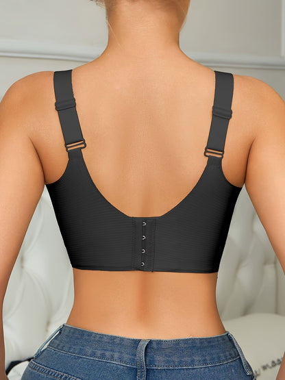 Women’s Plus Size Wireless Seamless Bra - Soft Everyday Support – Black / Grey detail view