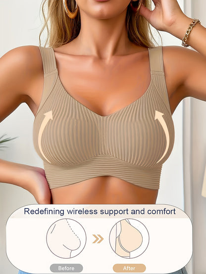 Women’s Plus Size Wireless Seamless Bra - Soft Everyday Support – Blue / White detail view