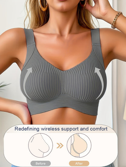 Women’s Plus Size Wireless Seamless Bra - Soft Everyday Support – Blue / White – Blue option – main product image