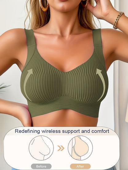 Women’s Plus Size Wireless Seamless Bra - Soft Everyday Support – Blue / White – Blue option – view 2