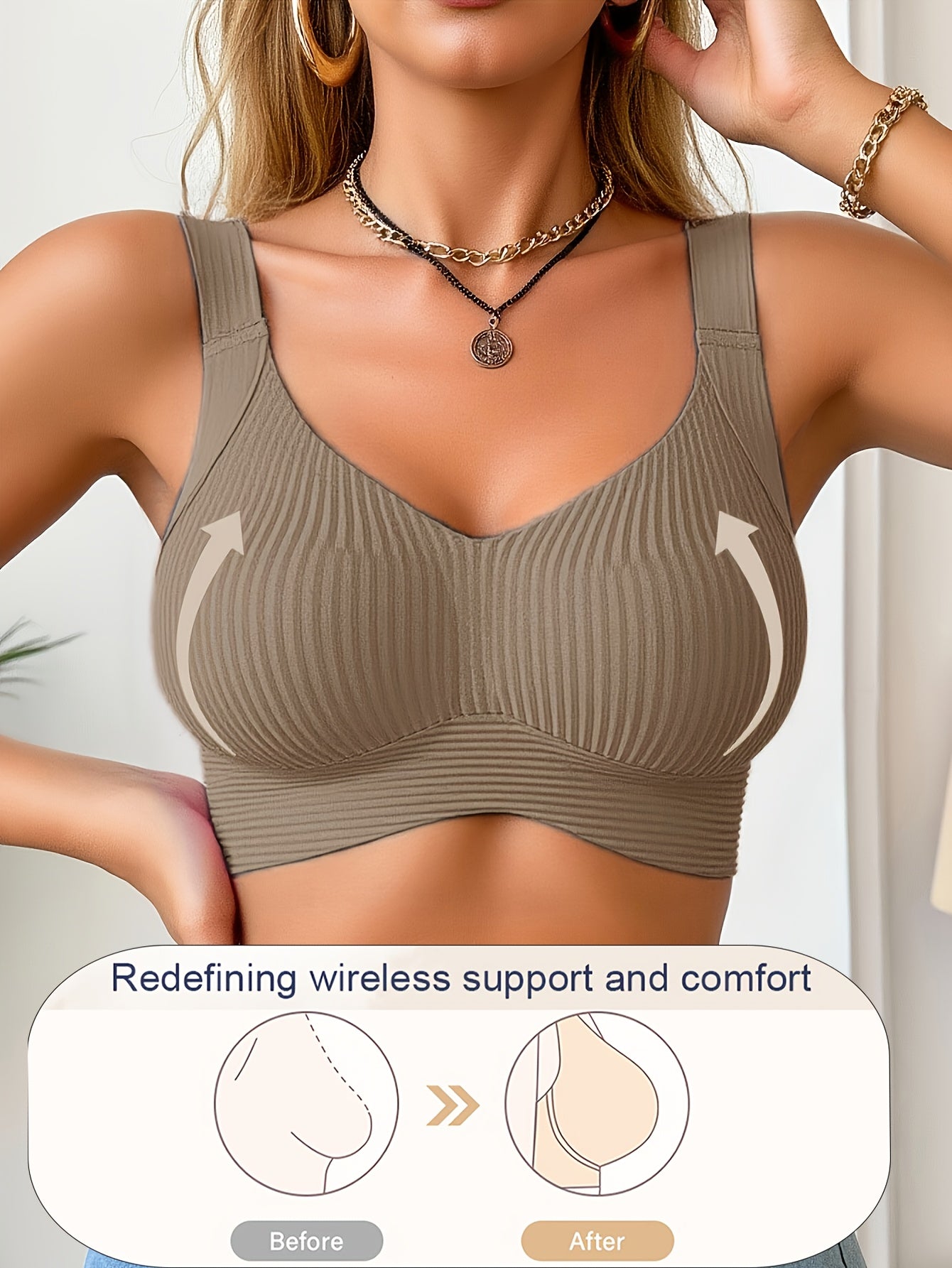 Women’s Plus Size Wireless Seamless Bra - Soft Everyday Support – Blue / White – Blue option – view 3