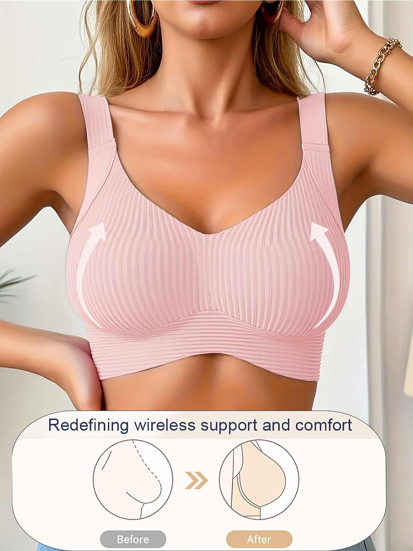 Women’s Plus Size Wireless Seamless Bra - Soft Everyday Support – Blue / White – Blue option – view 5