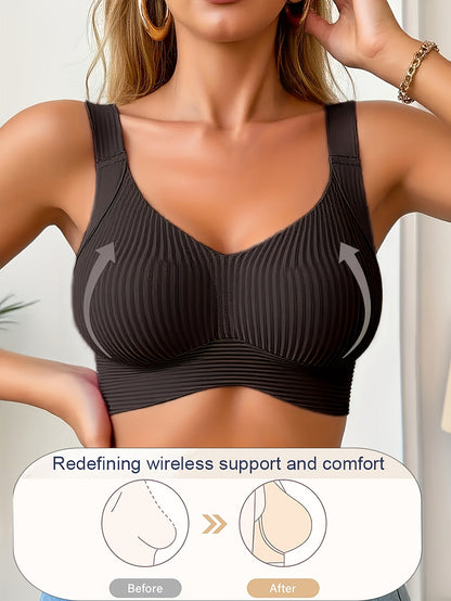 Women’s Plus Size Wireless Seamless Bra - Soft Everyday Support – Blue / White – Blue option – view 6