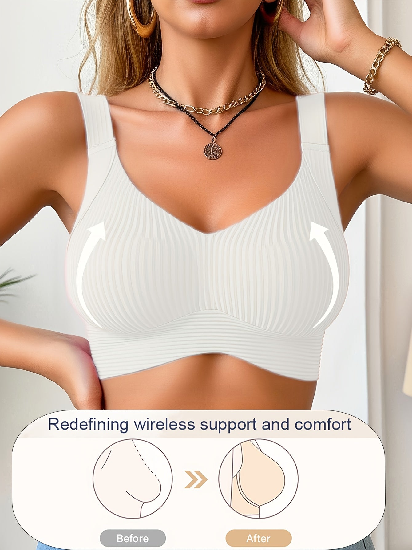 Women’s Plus Size Wireless Seamless Bra - Soft Everyday Support – Blue / White – Blue option – view 10