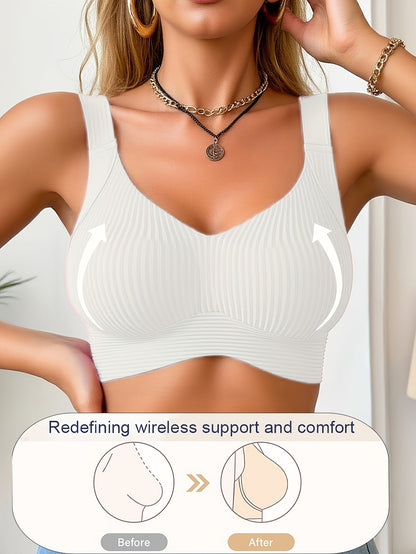 Women’s Plus Size Wireless Seamless Bra - Soft Everyday Support – Blue / White – Blue option – view 10