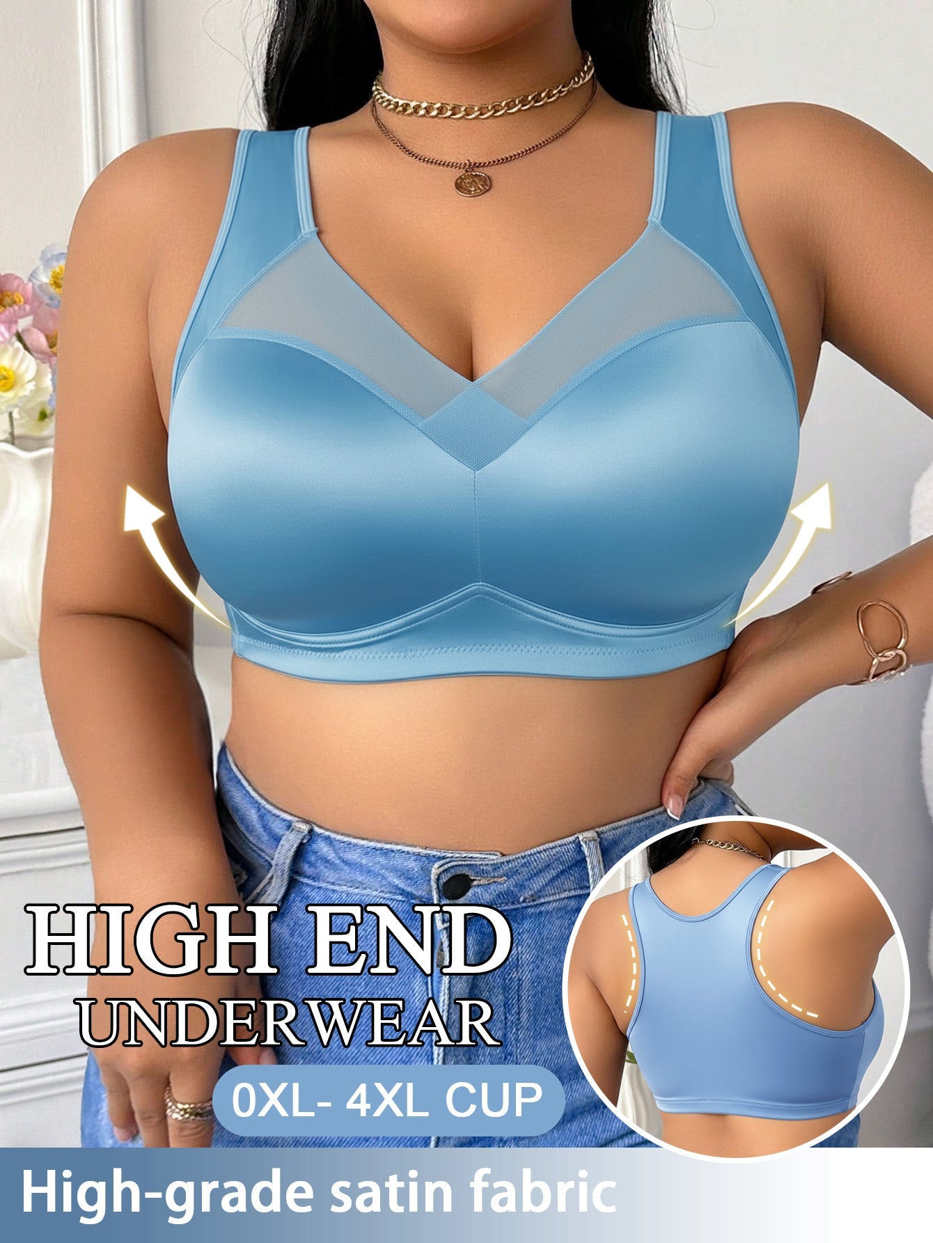 Women’s Plus Size Wireless Seamless Bra - Soft Everyday Support – pink color Satin – view 7