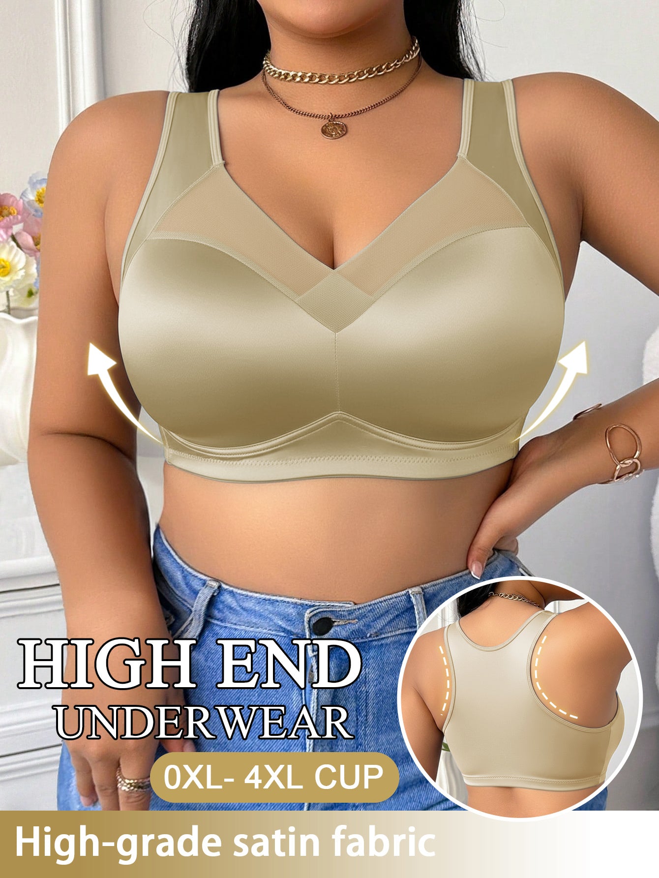 Women’s Plus Size Wireless Seamless Bra - Soft Everyday Support – pink color Satin – view 8