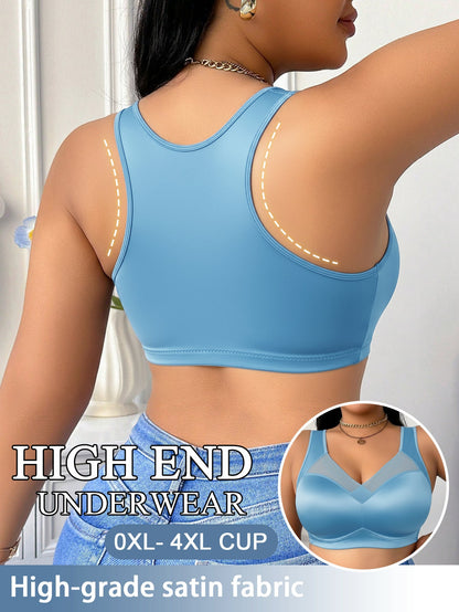 Women’s Plus Size Wireless Seamless Bra - Soft Everyday Support – Royal Blue Colorway 05317 detail view