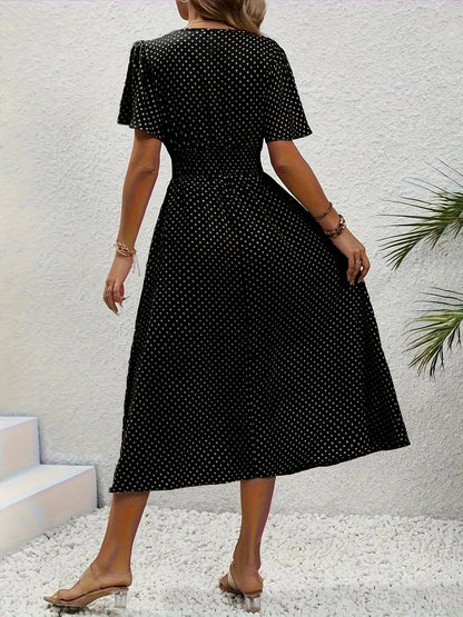 Women's Polka Dot V-Neck Maxi Casual Dress - Ruffle detail view
