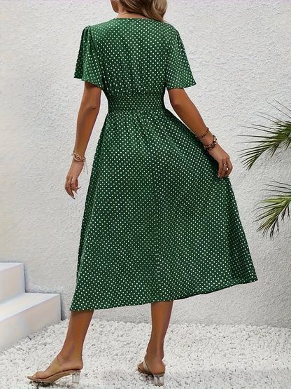 Women's Polka Dot V-Neck Maxi Casual Dress - Ruffle detail view