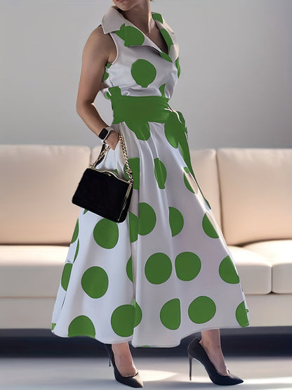 Women's Polka Dot V-Neck Maxi Shirt Dress - Belted detail view