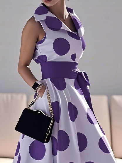 Women's Polka Dot V-Neck Maxi Shirt Dress - Belted detail view