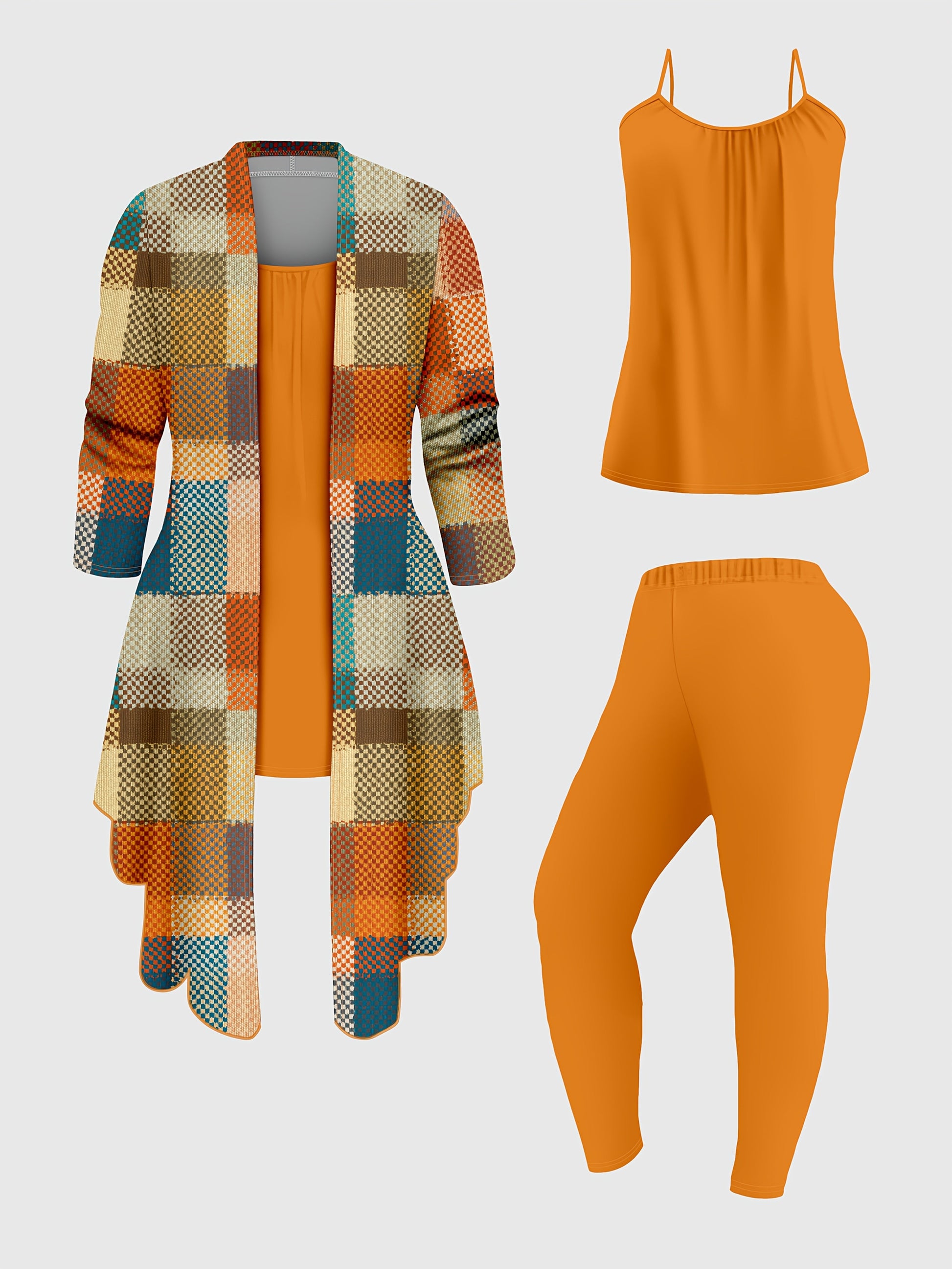 Women's Printed Cardigan Outfit Set - Three-Piece Vest and Slacks detail view