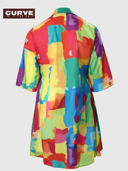 Women's Printed Collared Midi Vacation Dress - Long Sleeve detail view