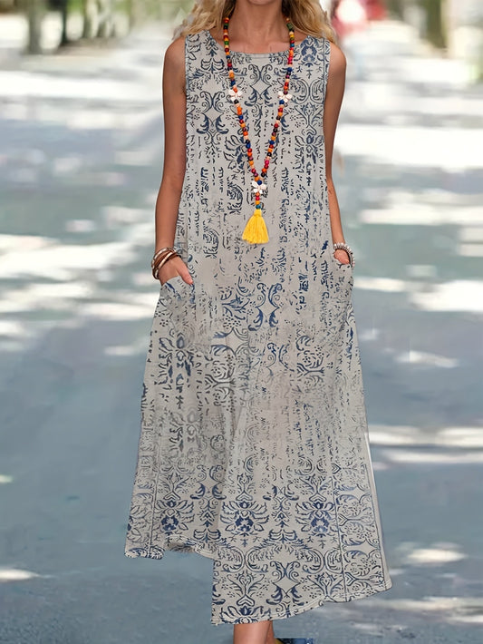 Women's Printed Crew Neck Casual Dress – Apricot option – main product image