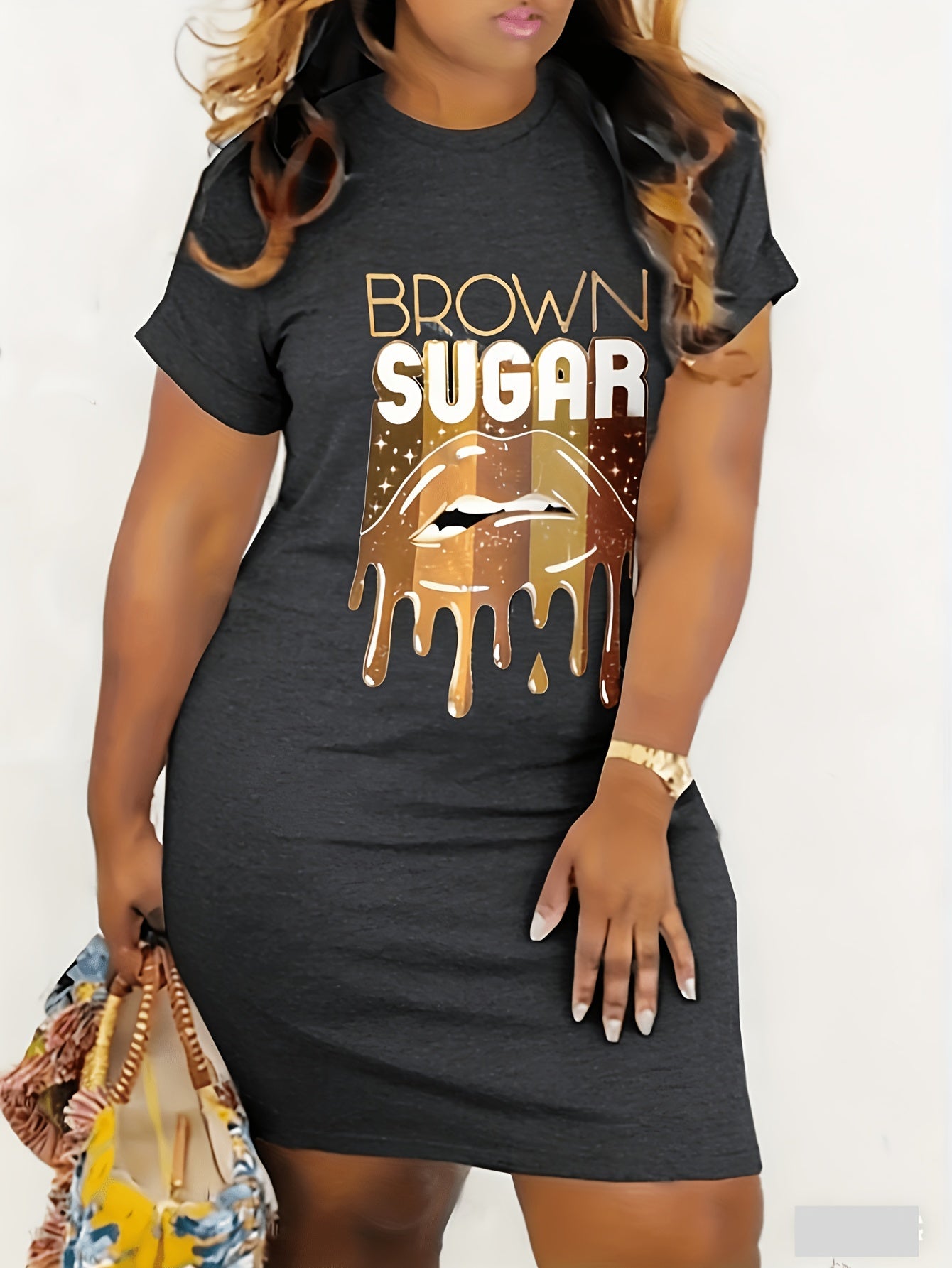 Women's Printed Crew Neck Casual Dress - Pocket detail view