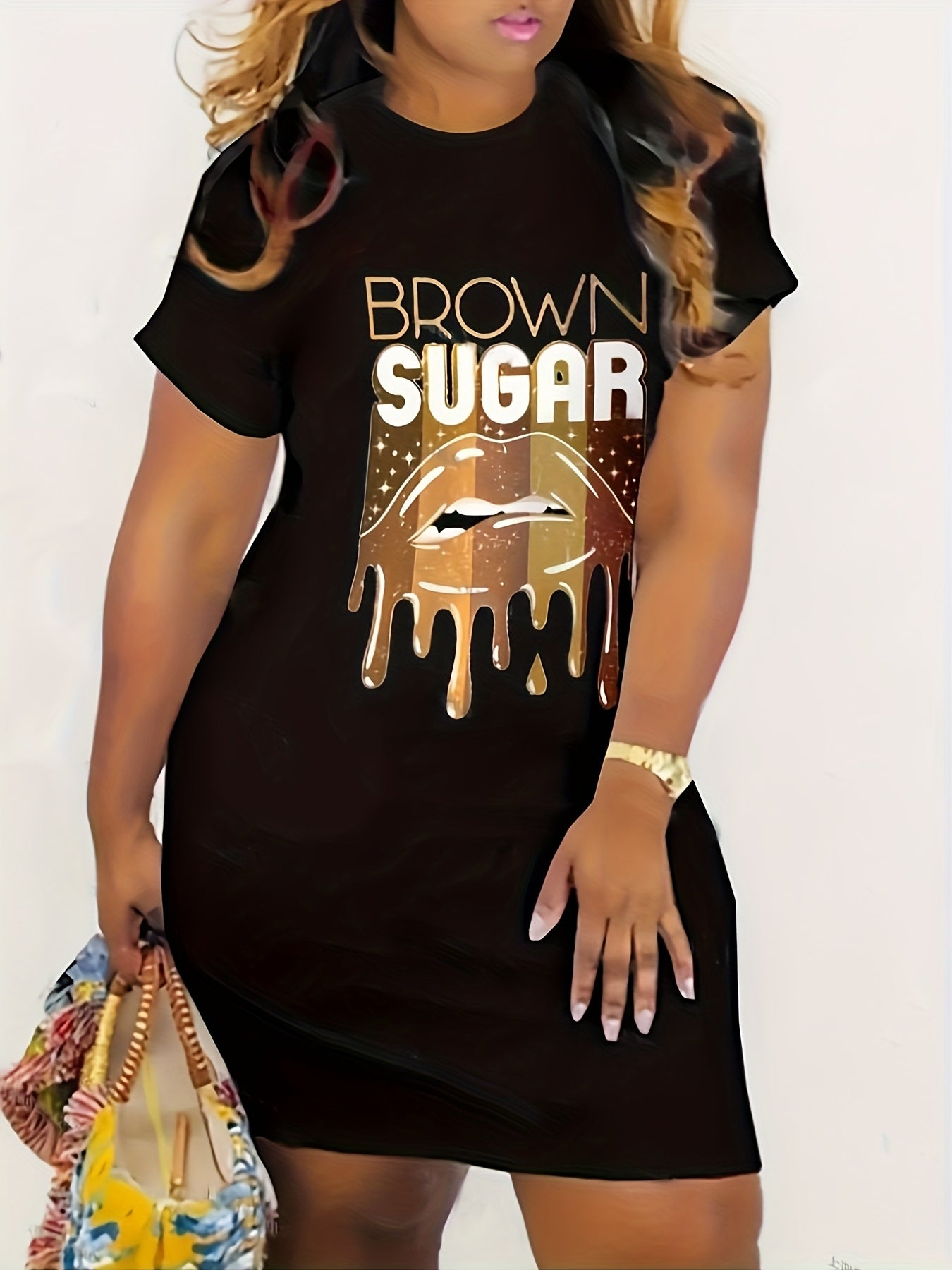 Women's Printed Crew Neck Casual Dress - Pocket detail view