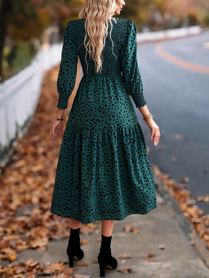 Women's Printed Crew Neck Maxi Summer Dress – Long Sleeve detail view