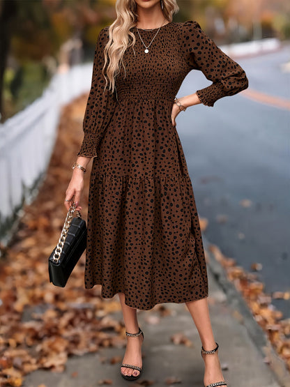 Women's Printed Crew Neck Maxi Summer Dress – Long Sleeve detail view