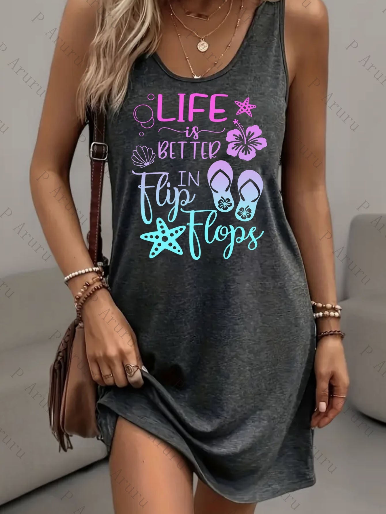 Women's Printed Maxi Vacation Dress - Pocket detail view