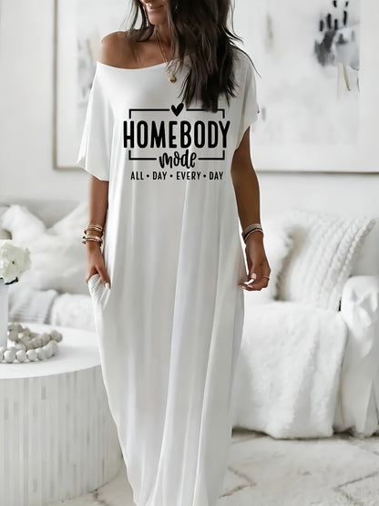 Women's Printed Off Shoulder Maxi Casual Dress - Short Sleeve detail view