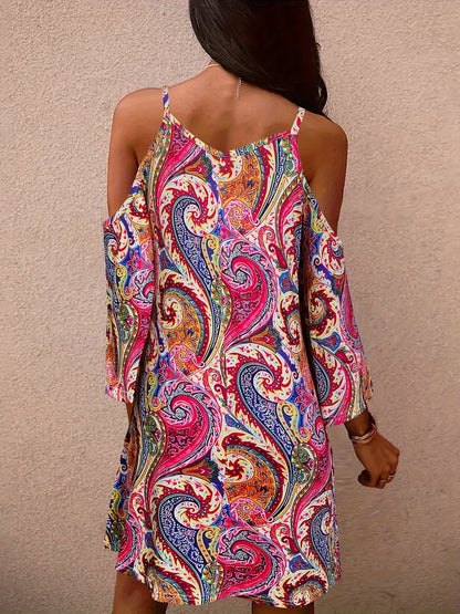 Women's Printed Off Shoulder Vacation Dress detail view
